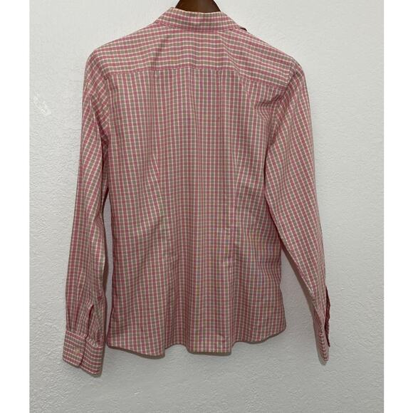 Lands’ End Women No-Iron Pinpoint Oxford Pink Green Plaid Button Up Shirt Sz 10 - Picture 4 of 6